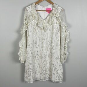 Lilly Pulitzer Belle Silk Dress. Coconut w Metallic. Size 6.